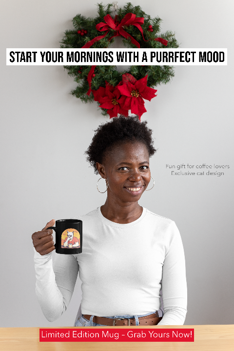 Cat drinking coffee at sunset Mug