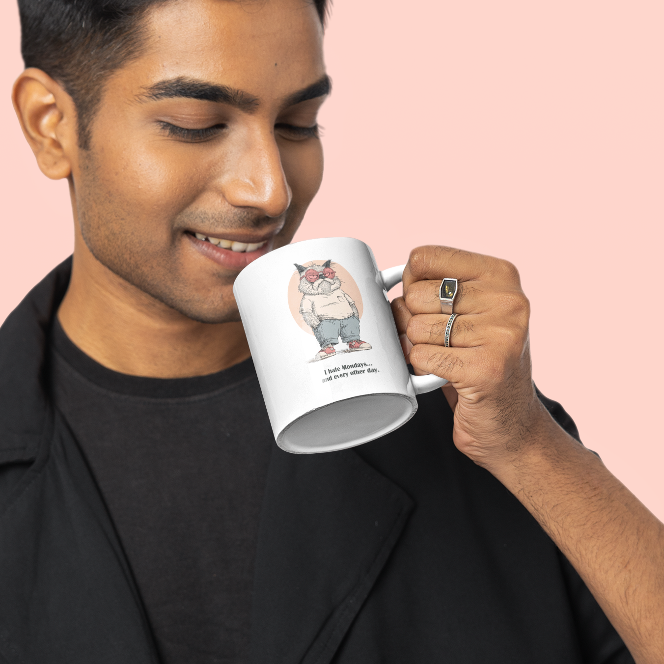 Funny Grumpy Cat Coffee Mug – Retro Gift for Cat Lovers