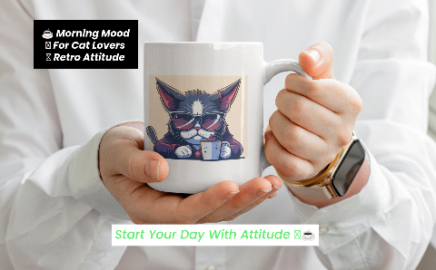 Cat drinking coffee on the table Mug