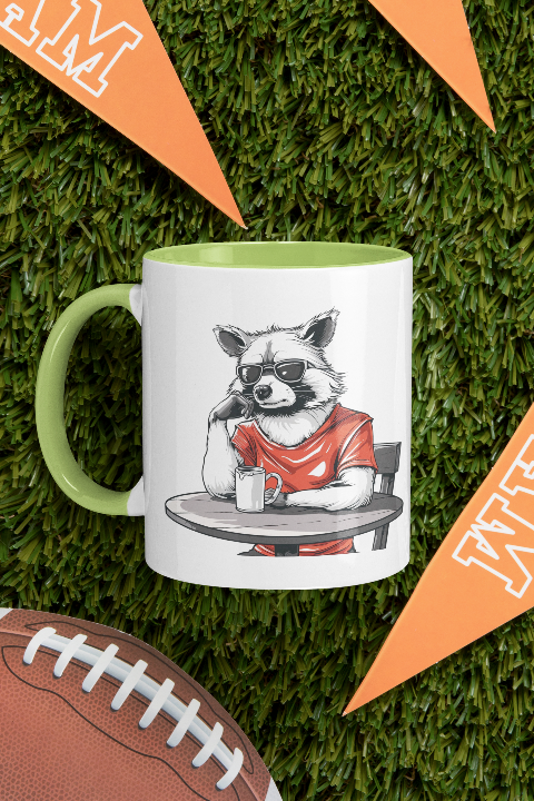 Color Inside Ceramic Mug Black Glove Raccoon