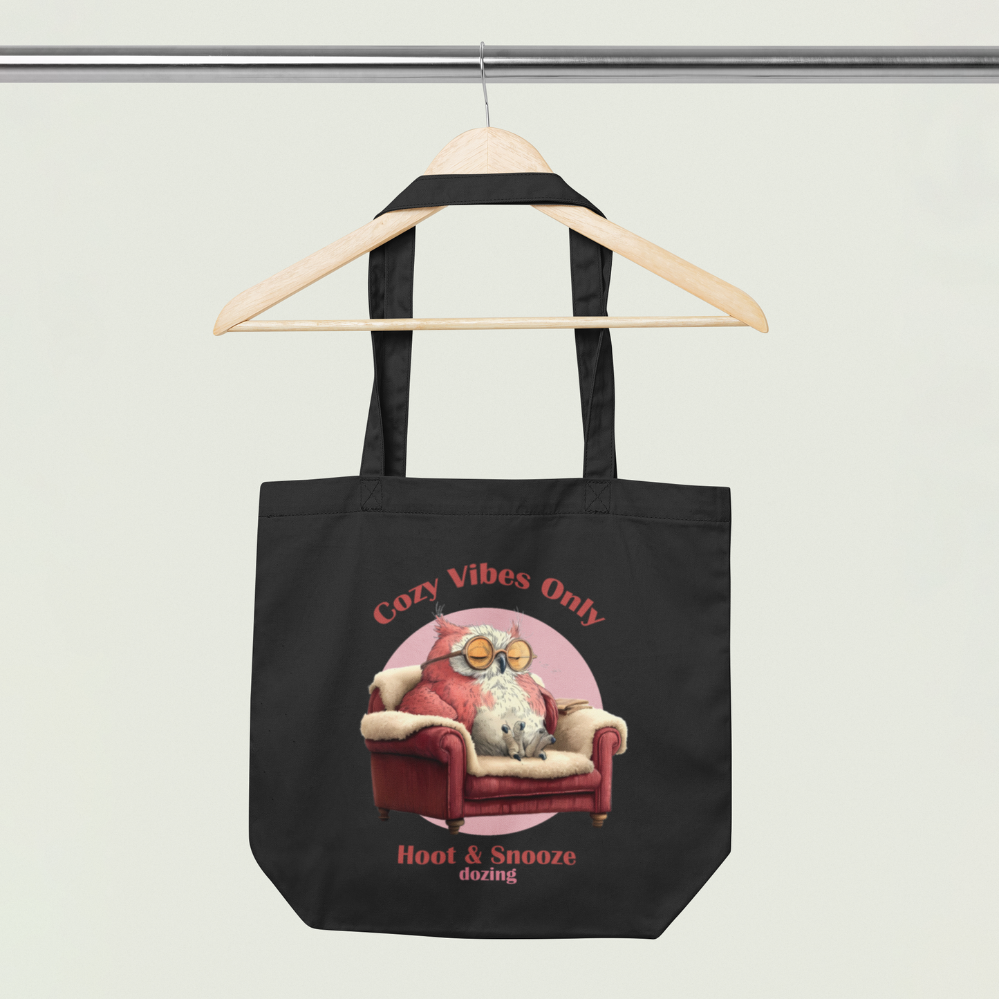 Cozy Vibes Eco Tote Bag – Funny Owl Design | Reusable Organic Cotton Shopper