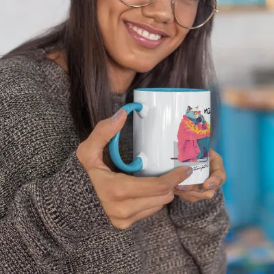 Color Inside Ceramic Mug - Melancholy Missing Cat