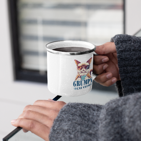 12oz Camping Enamel Mug - Signature Grumpy Cat