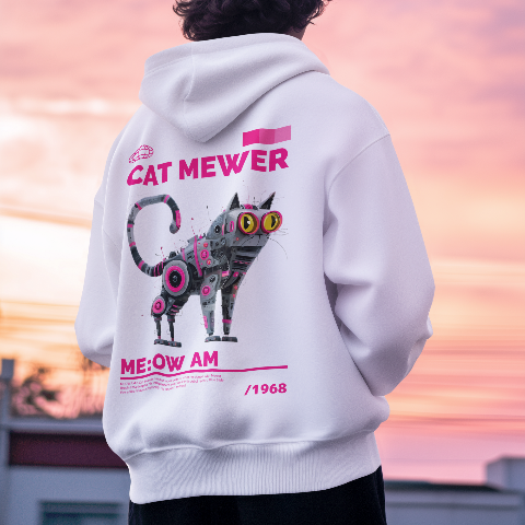Heavy Blend Hoodie - Cyberpunk Style Mechanical Cat