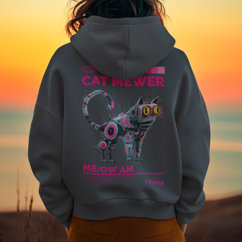 Heavy Blend Hoodie - Cyberpunk Style Mechanical Cat
