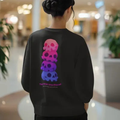 Basic Crew Neck Sweatshirt A row of gradient stacked Q-version skulls