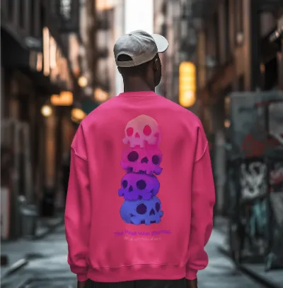 Basic Crew Neck Sweatshirt A row of gradient stacked Q-version skulls