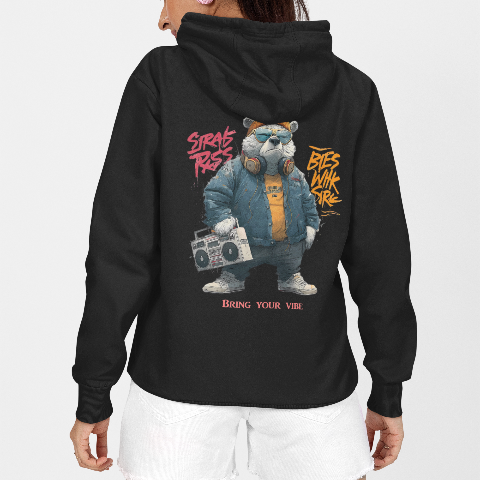 Heavy Blend Hoodie - Hip-hop street retro white bear carrying a speaker