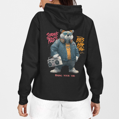 Heavy Blend Hoodie - Hip-hop street retro white bear carrying a speaker