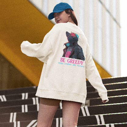 Unisex Oversized Heavyweight Sweatshirt Cyberpunk Bitcoin Cats Be greedy when others are fearful