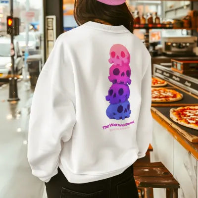 Basic Crew Neck Sweatshirt A row of gradient stacked Q-version skulls