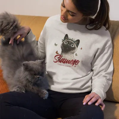 Basic Crew Neck Sweatshirt Siamese cat with a wreath in the garden