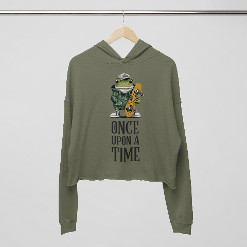 Cropped Hoodie - Retro American style skateboard frog