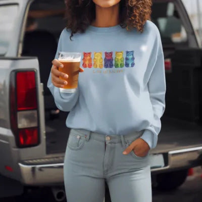 Basic Crew Neck Sweatshirt A row of colorful gummy bears