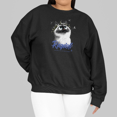 Basic Crew Neck Sweatshirt Ragdoll cat with a wreath in the garden