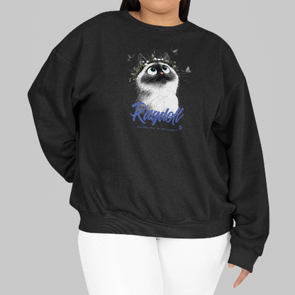 Basic Crew Neck Sweatshirt Ragdoll cat with a wreath in the garden