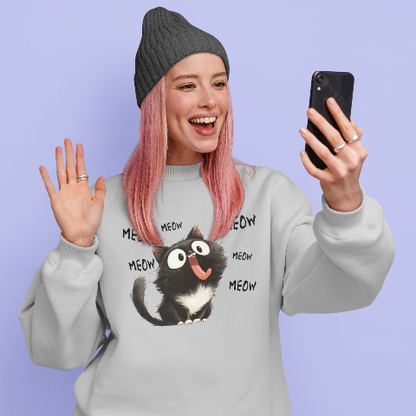 Basic Crew Neck Sweatshirt Little black cat who loves to stick out his tongue