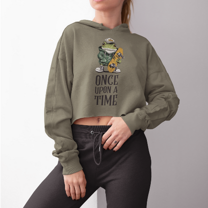 Cropped Hoodie - Retro American style skateboard frog