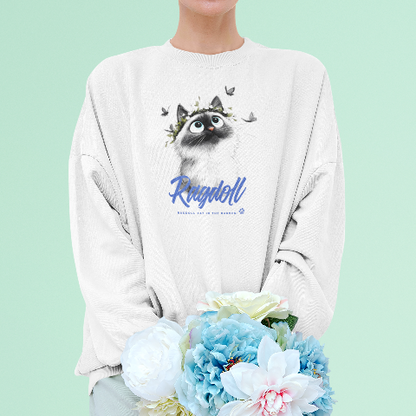 Basic Crew Neck Sweatshirt Ragdoll cat with a wreath in the garden
