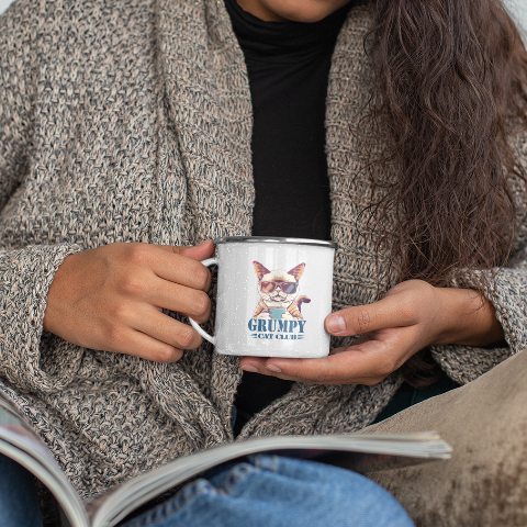 12oz Camping Enamel Mug - Signature Grumpy Cat