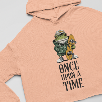 Cropped Hoodie - Retro American style skateboard frog