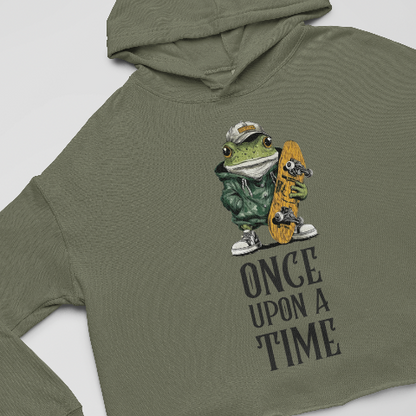Cropped Hoodie - Retro American style skateboard frog