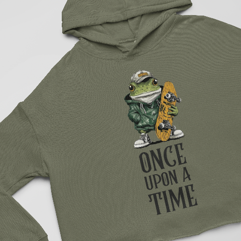 Cropped Hoodie - Retro American style skateboard frog