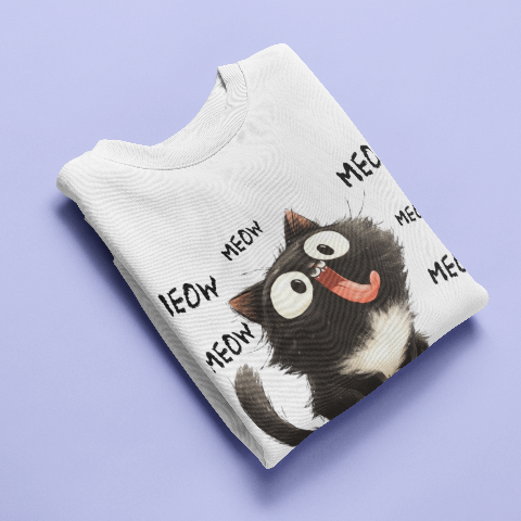 Basic Crew Neck Sweatshirt Little black cat who loves to stick out his tongue