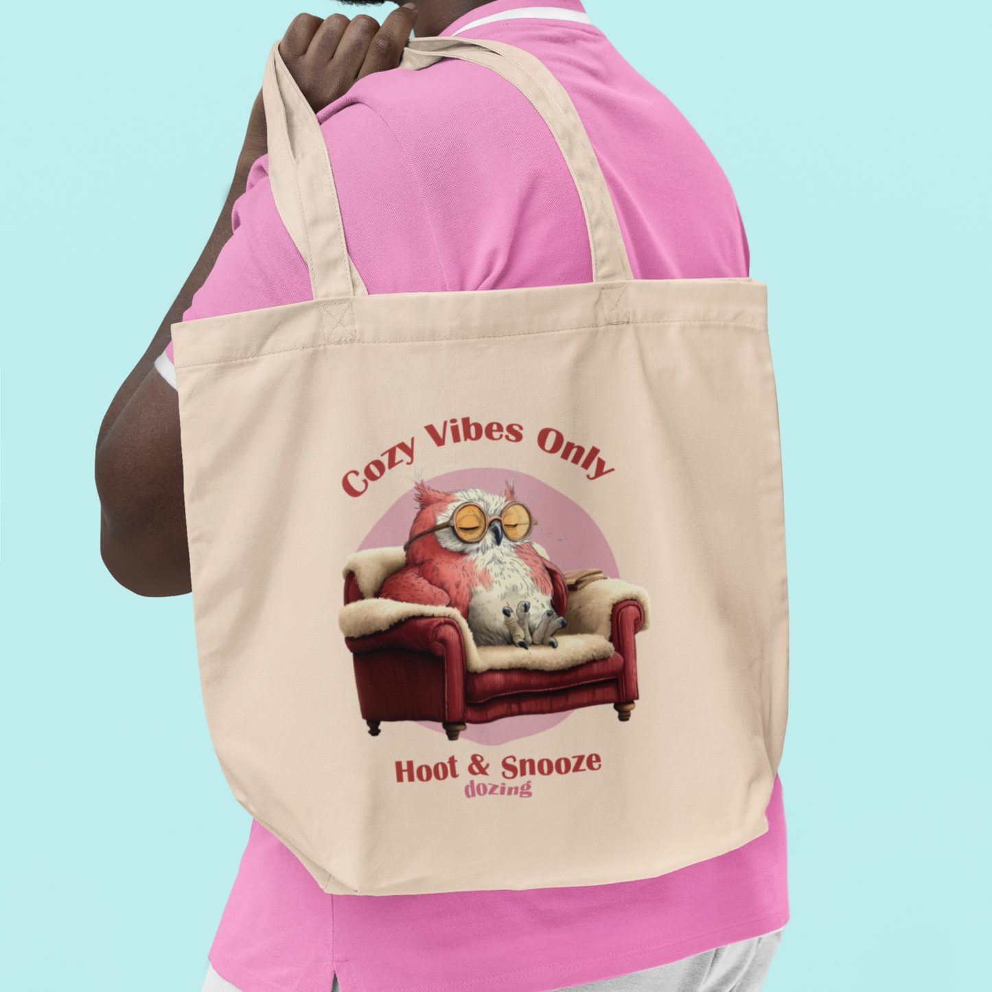 Cozy Vibes Eco Tote Bag – Funny Owl Design | Reusable Organic Cotton Shopper
