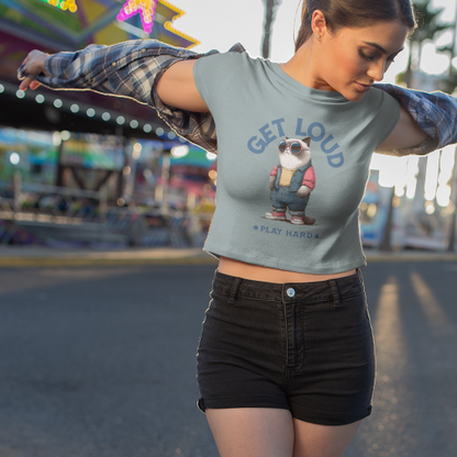Comfy Cropped T-Shirt - Vintage American Illustration Style Pocket Cat
