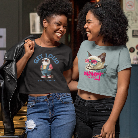 Comfy Cropped T-Shirt - Vintage American Illustration Style Pocket Cat