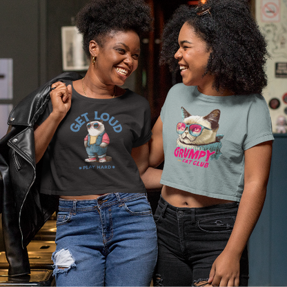 Comfy Cropped T-Shirt - Vintage American Illustration Style Pocket Cat