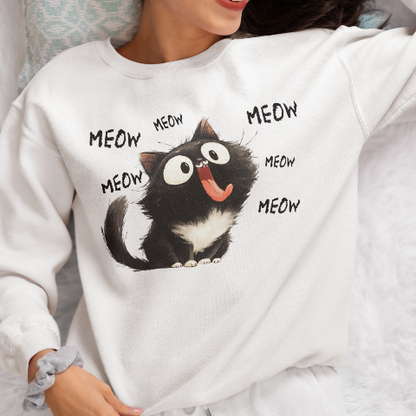 Basic Crew Neck Sweatshirt Little black cat who loves to stick out his tongue