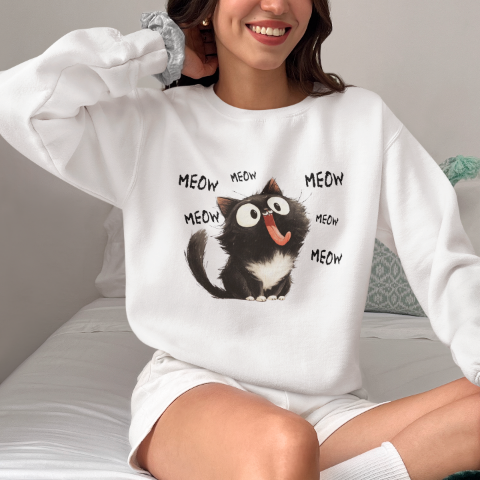 Basic Crew Neck Sweatshirt Little black cat who loves to stick out his tongue