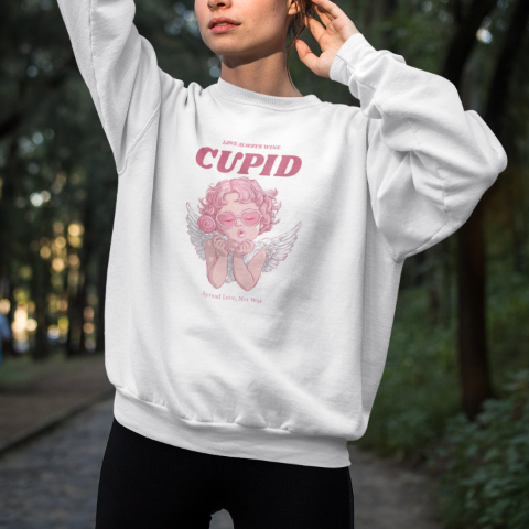 Basic Crew Neck Sweatshirt Cupid wearing retro heart glasses