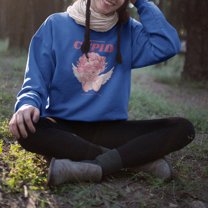 Basic Crew Neck Sweatshirt Cupid wearing retro heart glasses