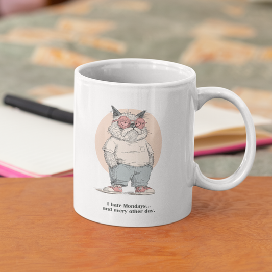 Funny Grumpy Cat Coffee Mug – Retro Gift for Cat Lovers