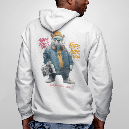 Heavy Blend Hoodie - Hip-hop street retro white bear carrying a speaker
