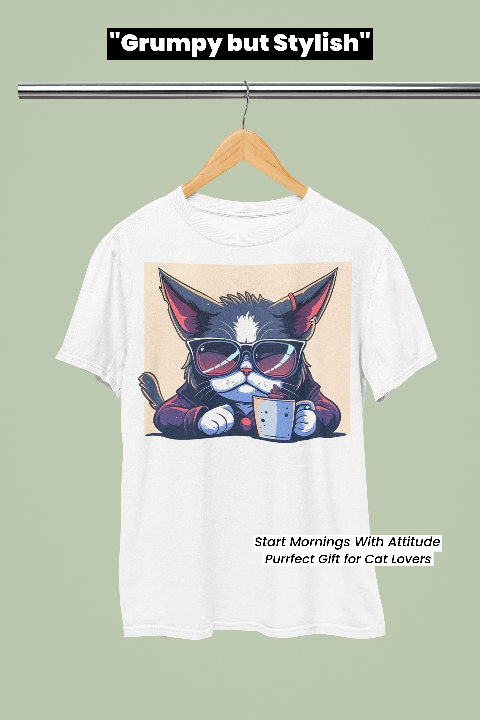 Classic Comfort T-Shirt - Vintage Cat Drinking Coffee