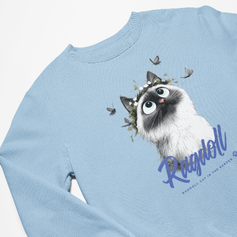 Basic Crew Neck Sweatshirt Ragdoll cat with a wreath in the garden