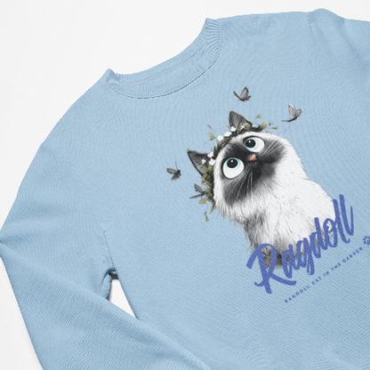 Basic Crew Neck Sweatshirt Ragdoll cat with a wreath in the garden