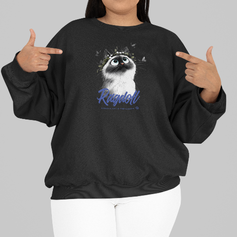 Basic Crew Neck Sweatshirt Ragdoll cat with a wreath in the garden