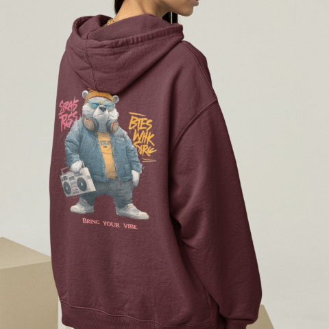 Heavy Blend Hoodie - Hip-hop street retro white bear carrying a speaker