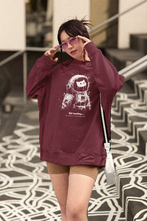 Unisex Oversized Heavyweight Sweatshirt Melting black and white dot cartoon cat