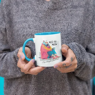 Color Inside Ceramic Mug - Melancholy Missing Cat