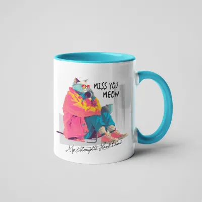 Color Inside Ceramic Mug - Melancholy Missing Cat