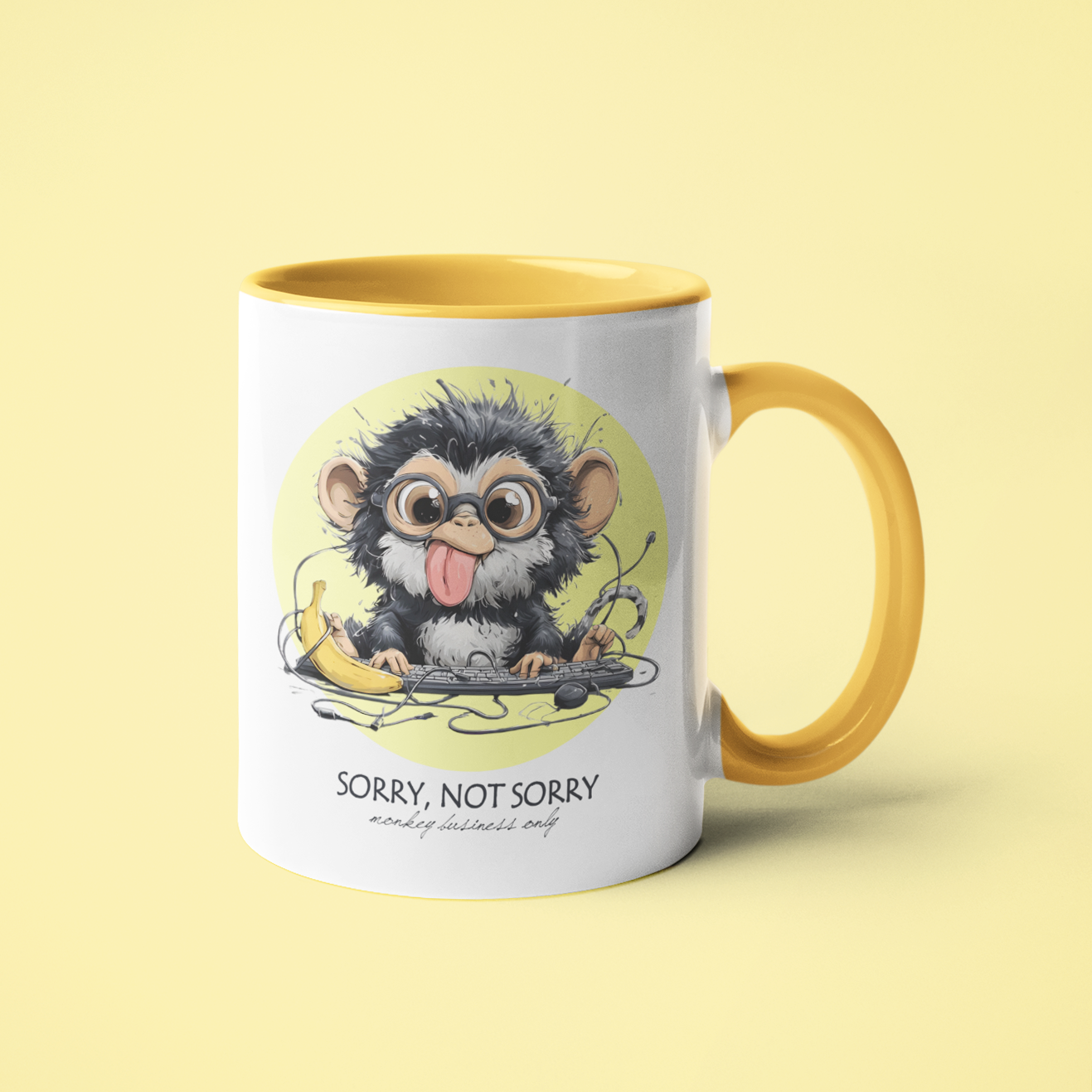 Funny Monkey Mug with Yellow Interior – Quirky Gift for Coffee Lovers | Grumpy Cat Club