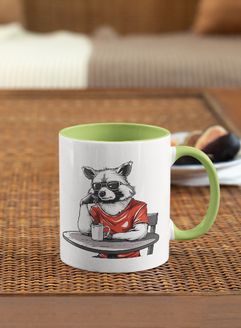 Color Inside Ceramic Mug  Black Glove Raccoon