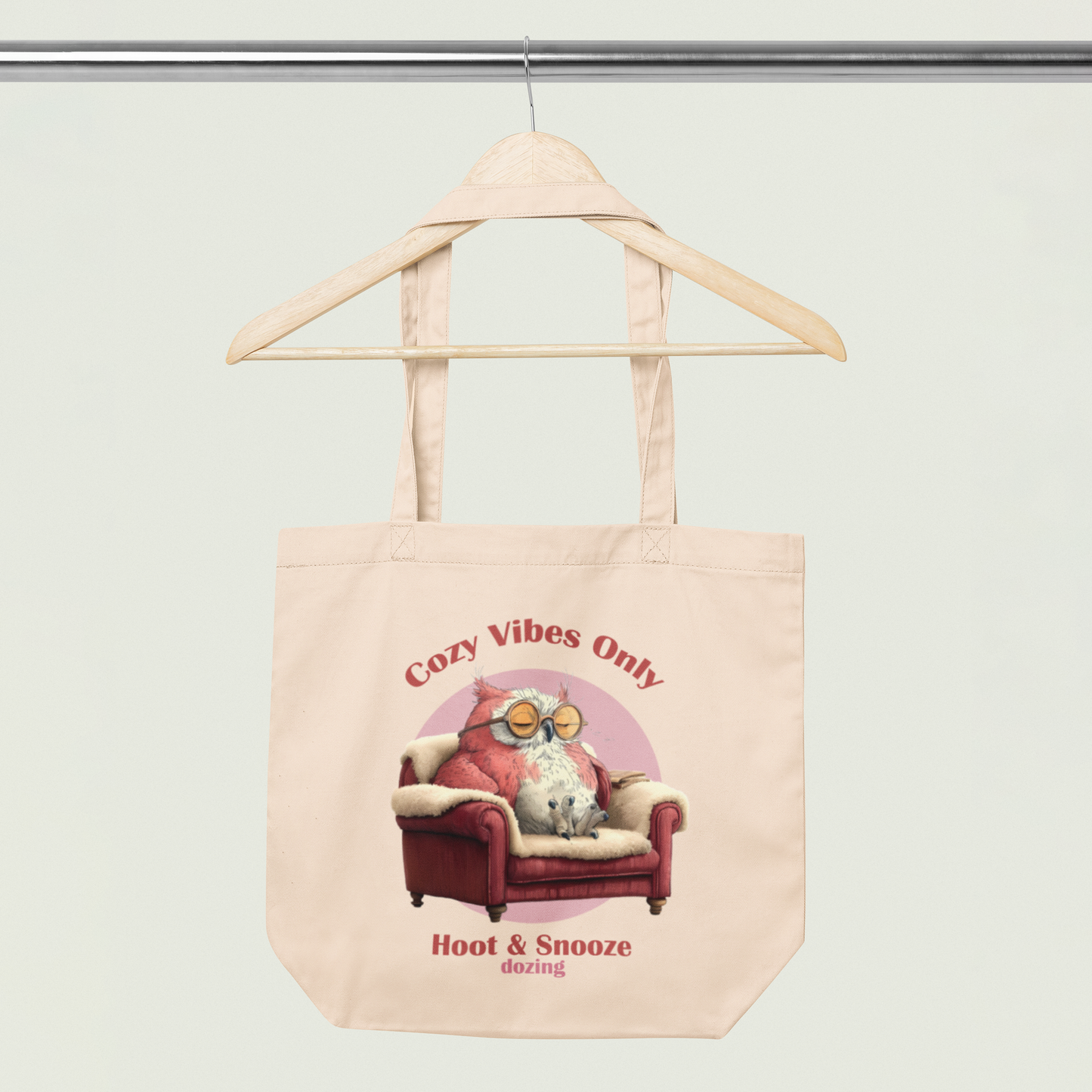 Cozy Vibes Eco Tote Bag – Funny Owl Design | Reusable Organic Cotton Shopper