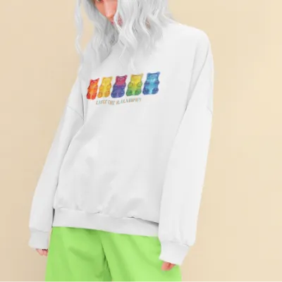 Basic Crew Neck Sweatshirt A row of colorful gummy bears